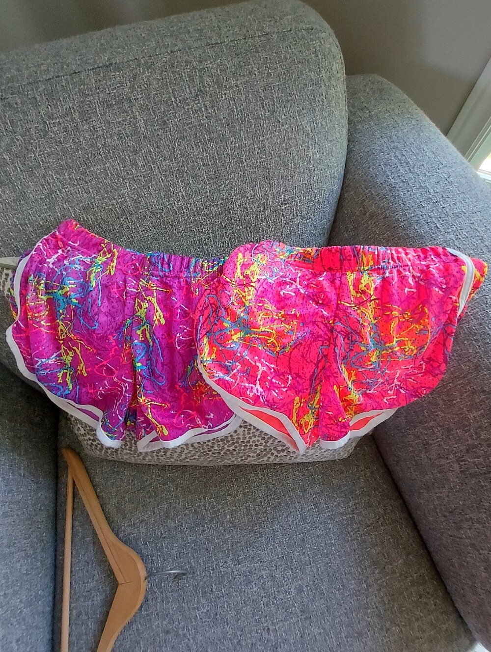 Pair Of ACX Pink And Purple Abstract Athletic Shorts with Multicolor Print